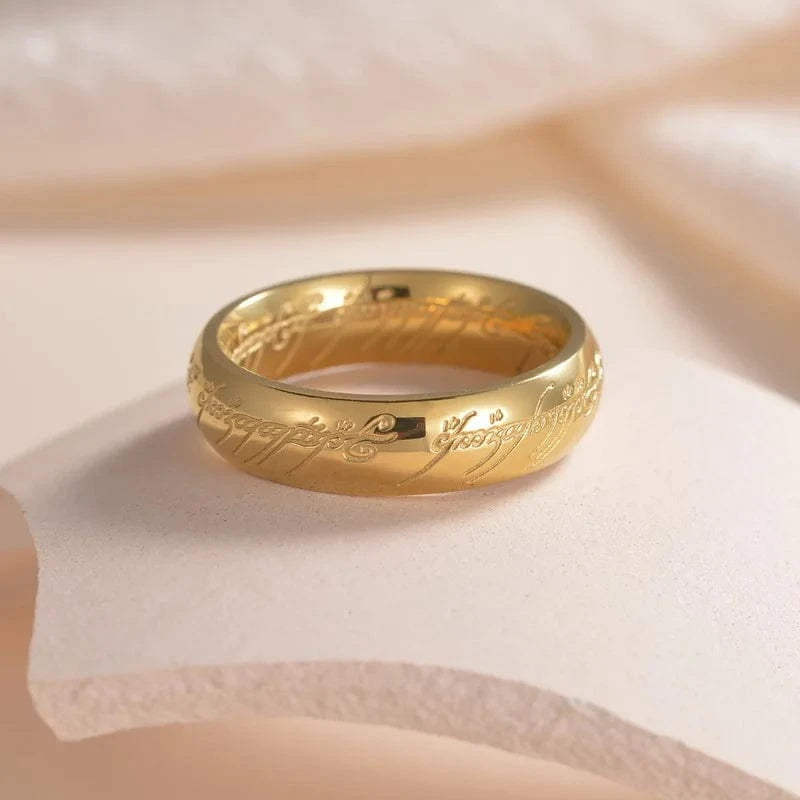 Ring 1. Rings of Power 3D Carved Engraving the Ring for Men Gold Plated Stainless Steel Master Ring Jewelry Gifts Width 6MM Horaclek