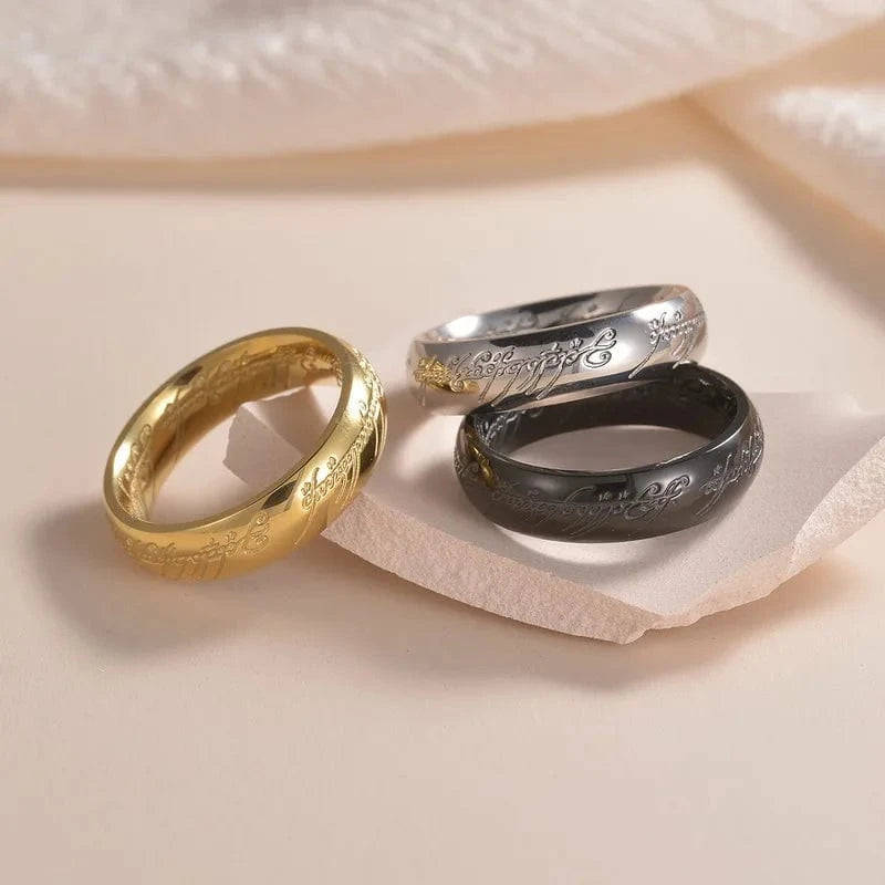 Ring 1. Rings of Power 3D Carved Engraving the Ring for Men Gold Plated Stainless Steel Master Ring Jewelry Gifts Width 6MM Horaclek