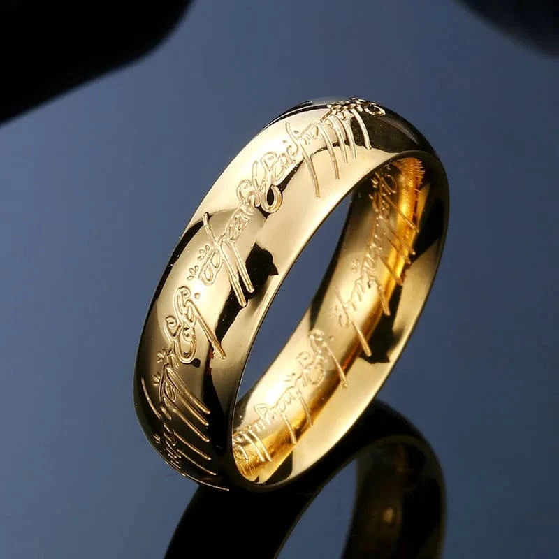Ring 1. Rings of Power 3D Carved Engraving the Ring for Men Gold Plated Stainless Steel Master Ring Jewelry Gifts Width 6MM Horaclek