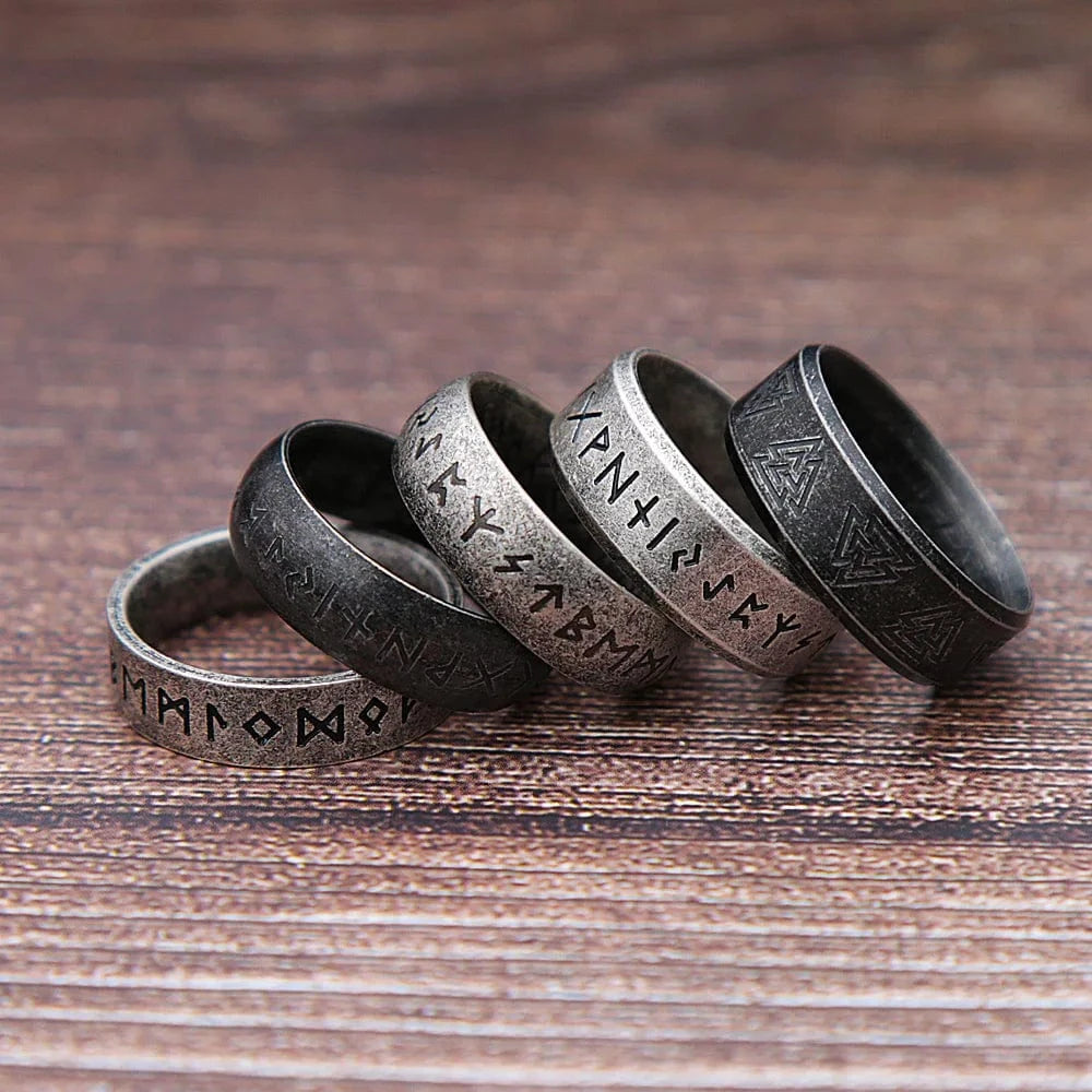 Ring 12. Fashion Retro Viking Rune Ring for Men Women 316L Stainless Steel Odin Letter Rings Couple Simple Amulet Jewelry Gifts Wholesale Horaclek
