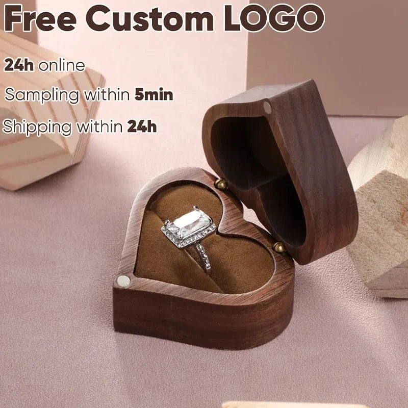 Ring 13. Free Customize Wedding Ring Box With Bag Heart Shape Personalized Custom Wood Ring Box Engagement Ring Boxs Christmas Gifts Horaclek