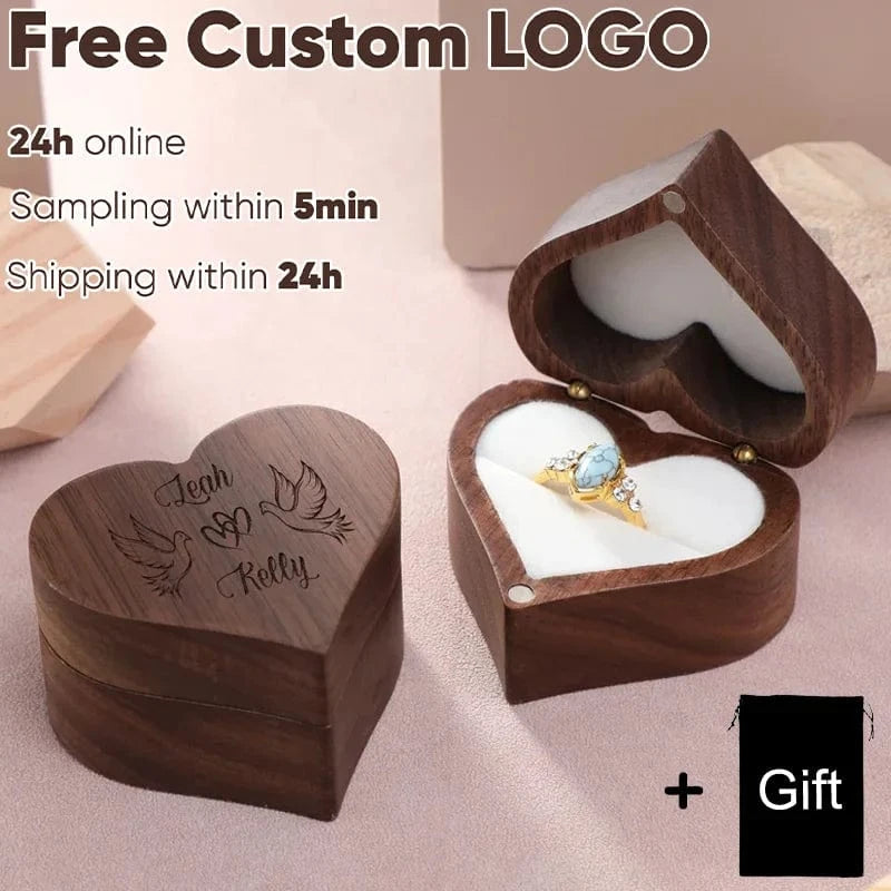 Ring 13. Free Customize Wedding Ring Box With Bag Heart Shape Personalized Custom Wood Ring Box Engagement Ring Boxs Christmas Gifts Horaclek