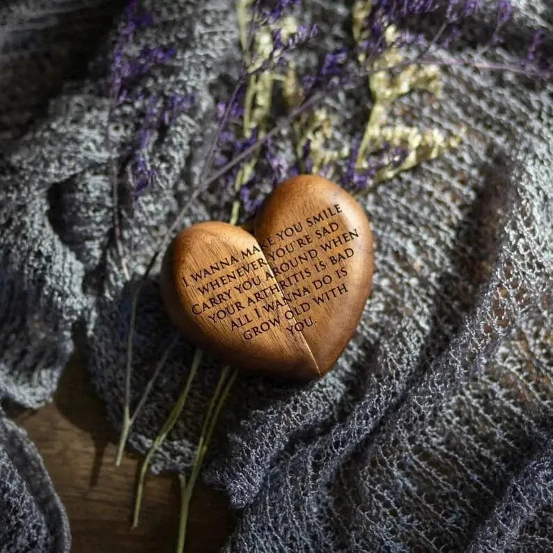 Ring 18. Heart-shaped Ring Box Walnut Wood Proposal Wedding Valentine Rings Storage Free Engraving Logo Personalized Customized Gift Horaclek