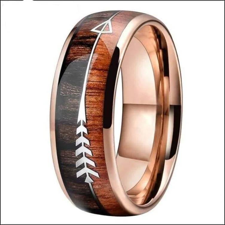 Ring 6/8mm Wolframcarbid mit natürlichem Koa-Holz Pfeil-Einlage My Store Tungsten