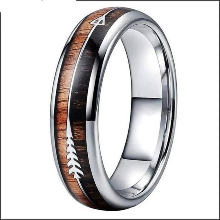 Ring 6/8mm Wolframcarbid mit natürlichem Koa-Holz Pfeil-Einlage My Store Tungsten