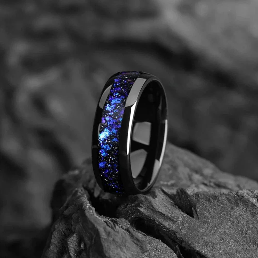 Ring 6. BLUE SANDSTONE HIS AND HERS COUPLE WEDDING RING SET 8 MM - GALAXY SPACE TUNGSTEN PROMISE RINGS FOR COUPLES - MATCHING BANDS Horaclek