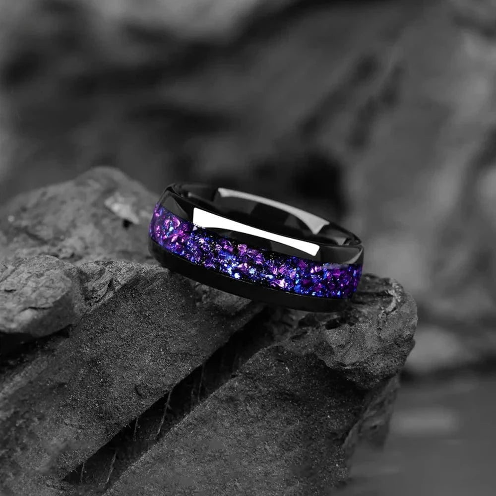 Ring 6. BLUE SANDSTONE HIS AND HERS COUPLE WEDDING RING SET 8 MM - GALAXY SPACE TUNGSTEN PROMISE RINGS FOR COUPLES - MATCHING BANDS Horaclek