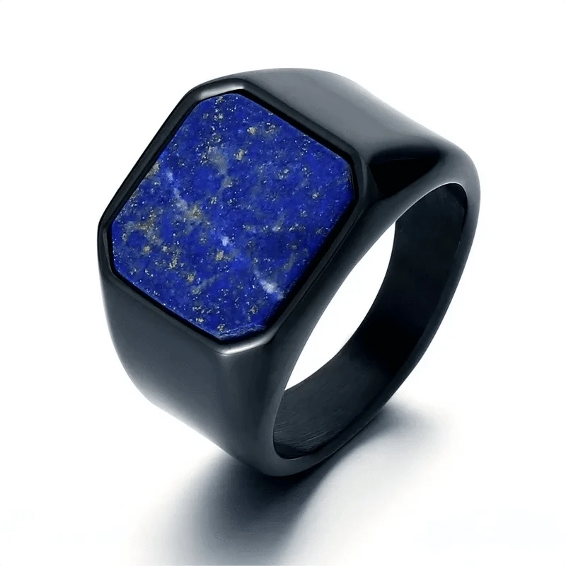 Ring 8. Vintage Square Black Onyx and Amberstone Lapis Lazuli Ring for Men Stainless Steel Wedding Engagement Party Anniversary Gift Horaclek