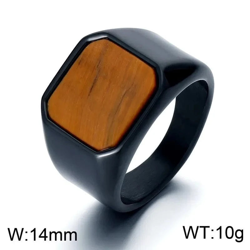 Ring 8. Vintage Square Black Onyx and Amberstone Lapis Lazuli Ring for Men Stainless Steel Wedding Engagement Party Anniversary Gift Style 6 / Punk / 7 Horaclek