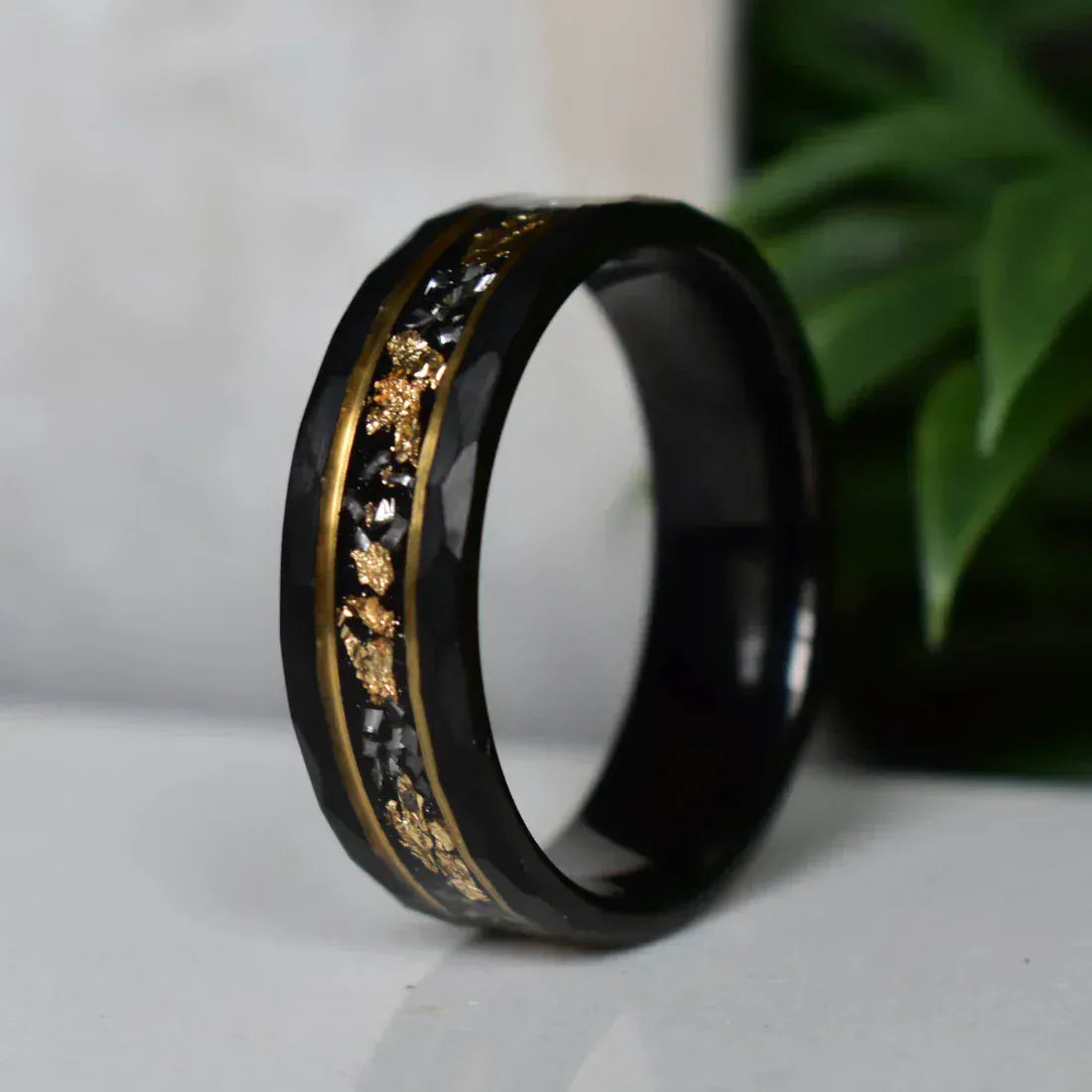 Ring Hammered 8mm Black Tungsten Ring My Store