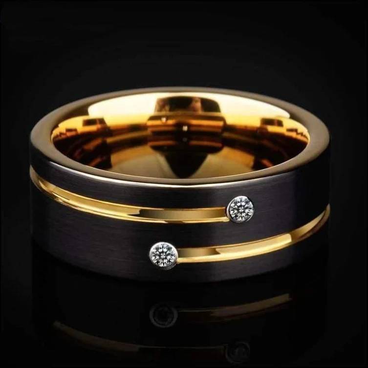 Ring Hochwertiger Neuankömmling 6/8mm Schwarzer Wolframring mit Goldrille und CZ-Stein My Store Tungsten