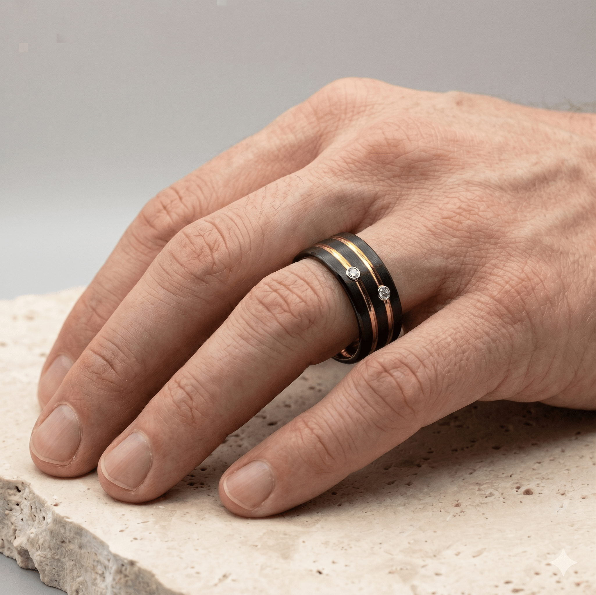 Ring Hochwertiger Neuankömmling 6/8mm Schwarzer Wolframring mit Goldrille und CZ-Stein My Store Tungsten