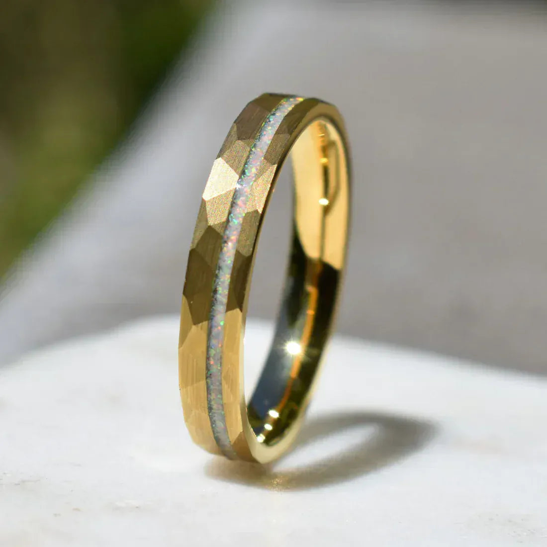 Ring Tungsten 6mm Hammered Gold Ring My Store
