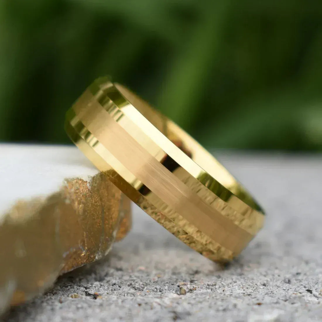 Ring Tungsten 8mm Brushed Gold Ring with High Polished Edges My Store