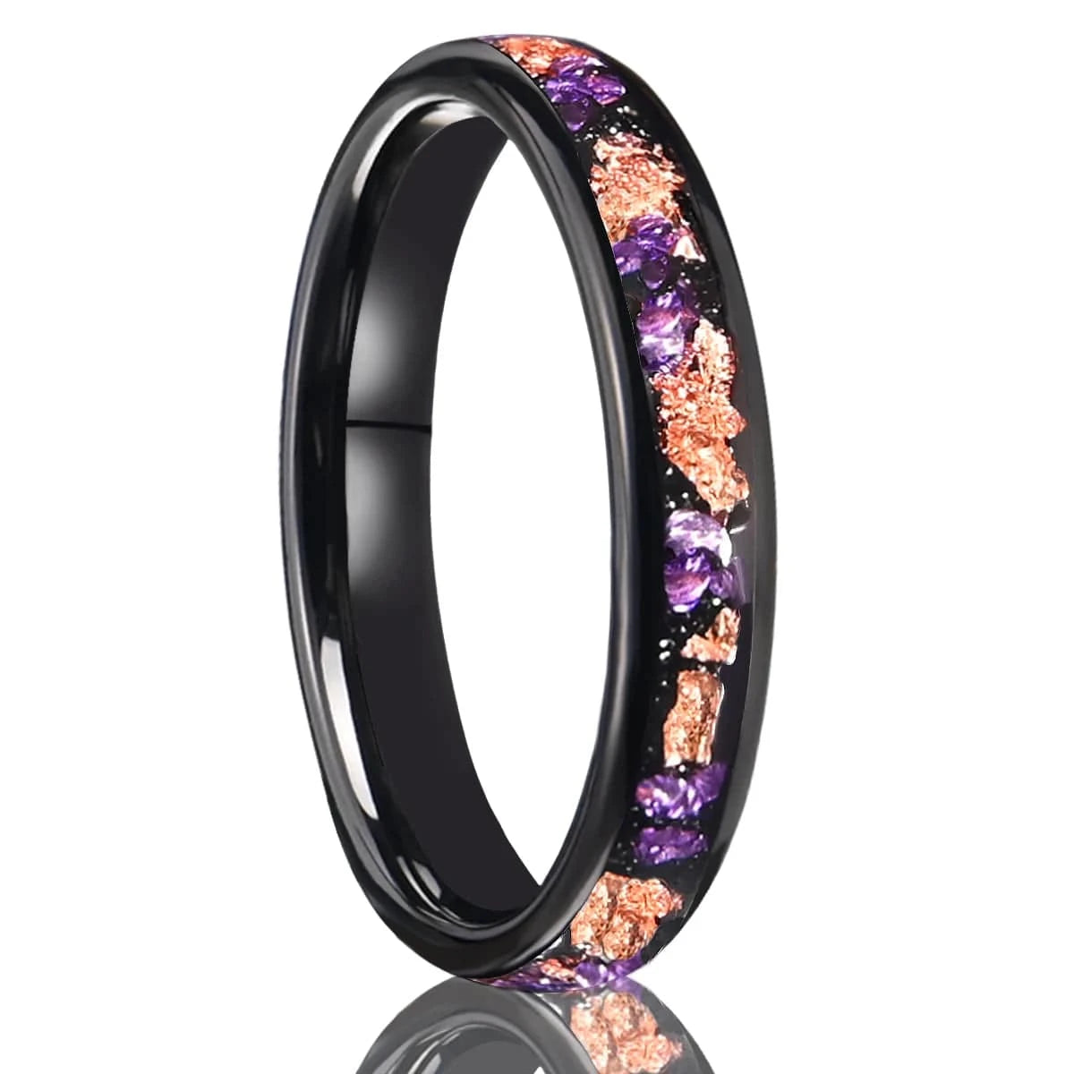 Ring 25. 8mm/4mm Amethyst Tungsten rose Golden Leaf Ring, Wedding Rings for Men and Women, Comfortable for Everyday Wedding Gift T0053M / 10 Horaclek