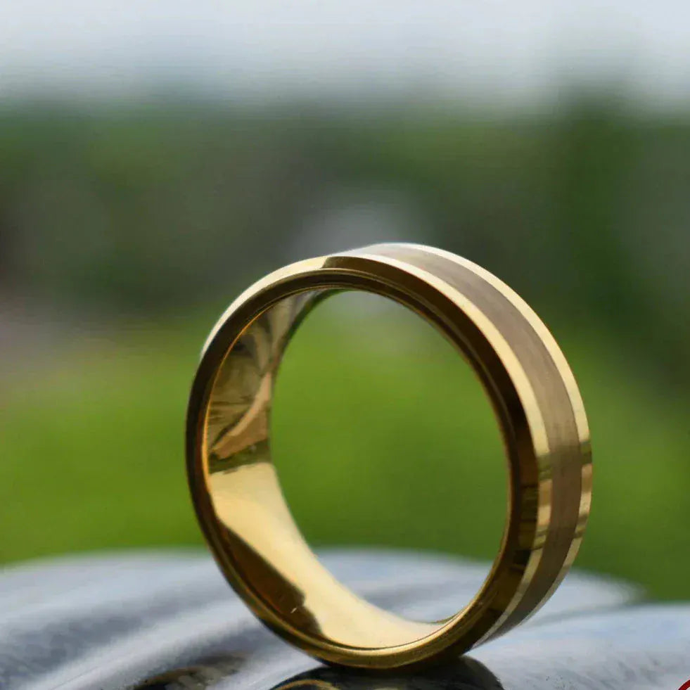 Ring Tungsten 8mm Brushed Gold Ring with High Polished Edges My Store