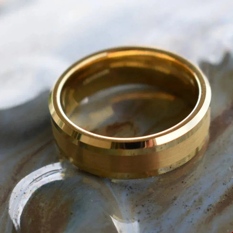 Ring Tungsten 8mm Brushed Gold Ring with High Polished Edges My Store