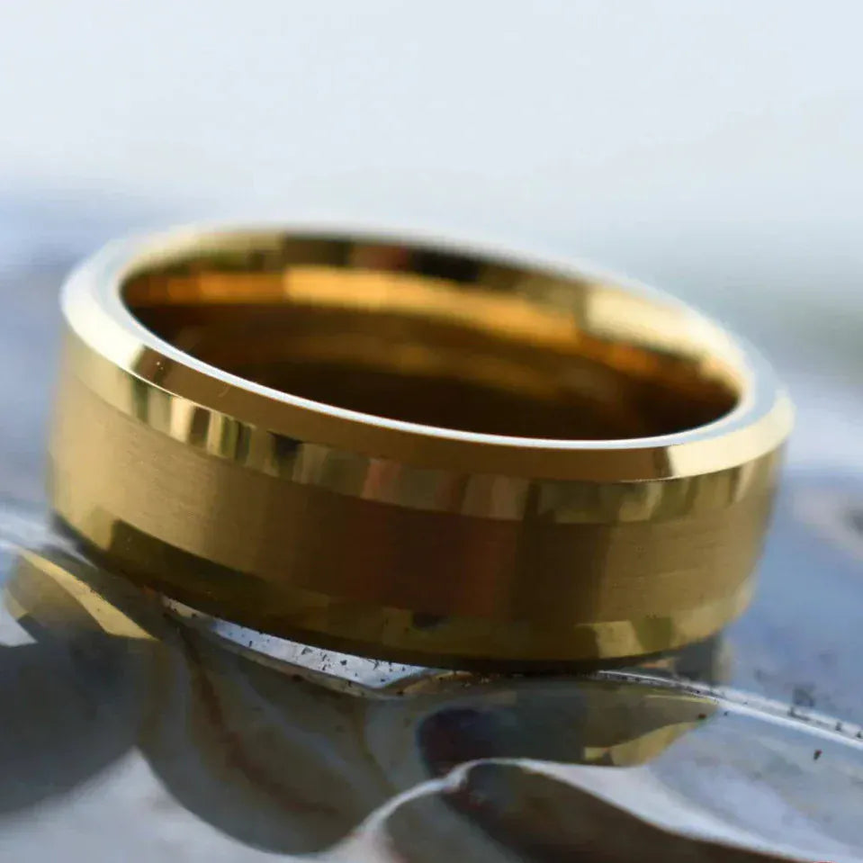 Ring Tungsten 8mm Brushed Gold Ring with High Polished Edges My Store